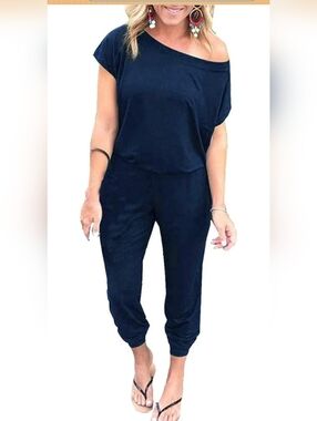 Women’s Navy Blue Jumpsuit with Drawstring Waist
